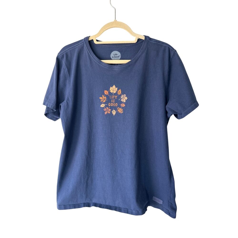 Life is Good Navy Fall Leaves Navy Short Sleeve Crew Neck Tee XL